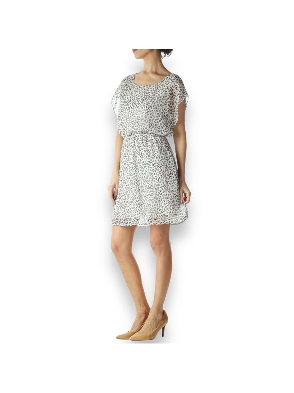 Needle & Thread Women’s White Cheetos Flutter Sleeve Dress Size Medium
